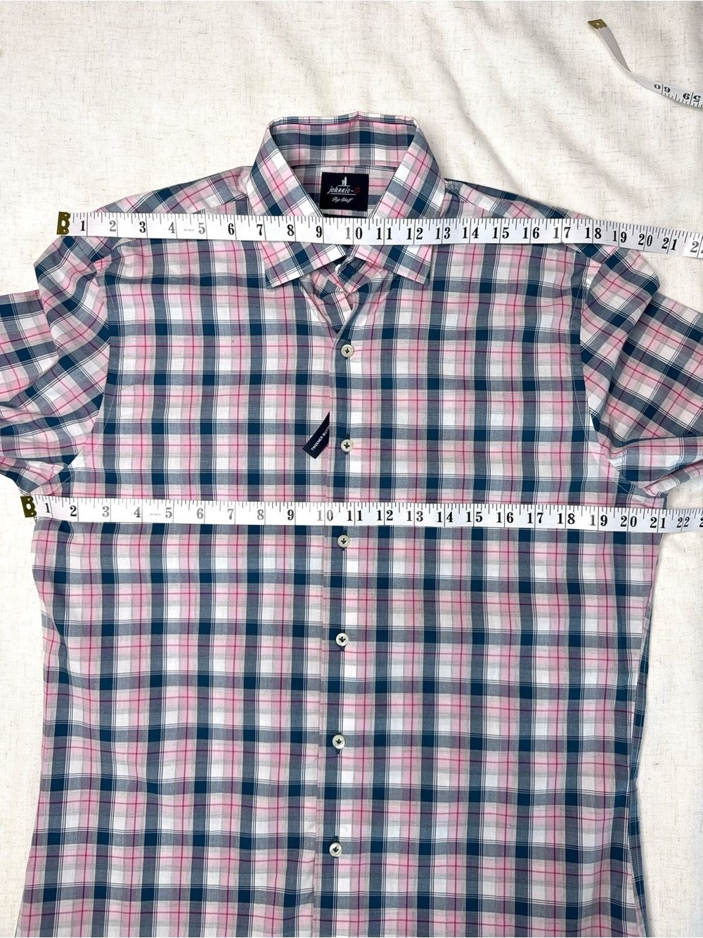 Johnnie-O Top Shelf Granger Button-Down Shirt Pink Blue Plaid Size Small NWT - Picture 11 of 13